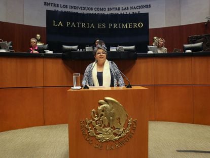 Raquel Buenrostro, durante su comparecencia en el Senado.