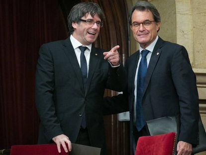 Puigdemont i Mas al Parlament, el 10 d'octubre.