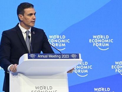 El presidente del Gobierno, Pedro Sánchez, durante su participación en el foro de Davos del año pasado.
