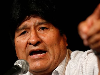 Evo Morales, este martes, durante su conferencia en Buenos Aires.