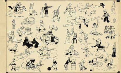 Página de guarda de Hergé para un álbum de Tintín publicado en 1937 y vendida en 2014 por 2.665.000 euros.