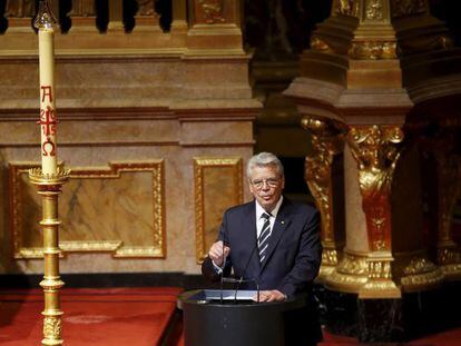 El presidente alemán, Joachim Gauck, en el servicio religioso en recuerdo de la matanza de armenios celebrada en la catedral de Berlín el 23 de abril.