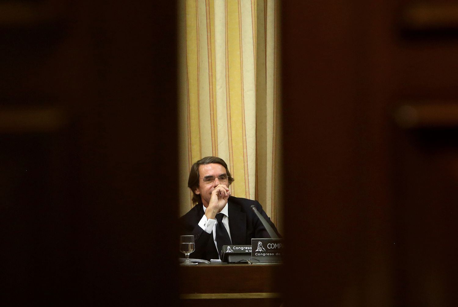 El expresidente del Gobierno José María Aznar durante su comparecencia en el Congreso, en 2018. 
