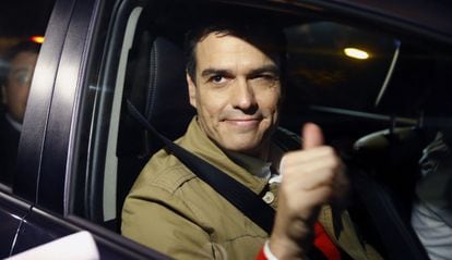 El candidato del PSOE, Pedro S&aacute;nchez, a su llegada a Ferraz.