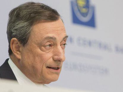 El presidente del BCE, durante la rueda de prensa.