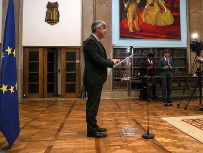 El presidente del Eurogrupo, Mário Centeno, atiende a la prensa en Lisboa después de la reunión con el resto de ministros de Finanzas de la UE, el pasado sábado.