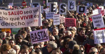 Manifestacion de afectados por la hepatitis C en Madrid, el pasado enero.