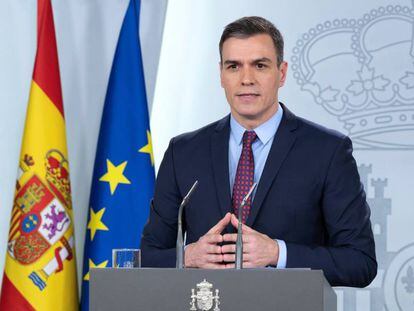 El presidente del Gobierno, Pedro Sánchez, en su comparecencia en La Moncloa.