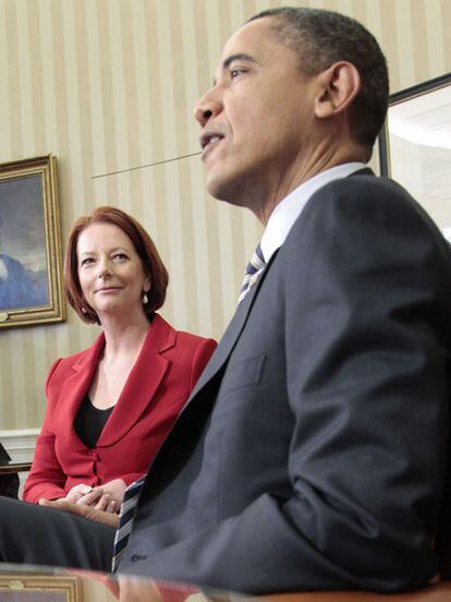 Barack Obama, en rueda de prensa en Washington junto con la primera ministra australiana, Julia Gillard.