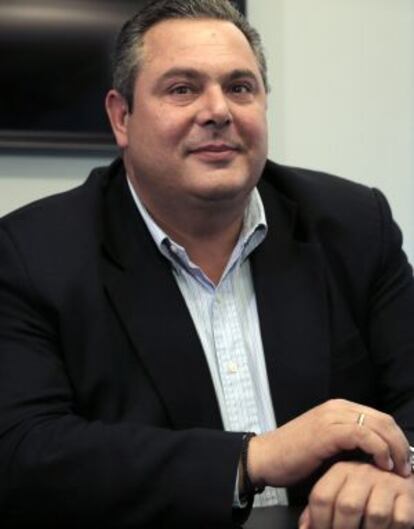Panos Kamenos, durante su reunión con Alexis Tsipras.