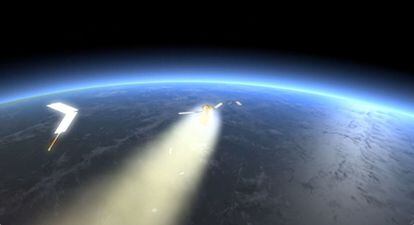 Ilustración del carguero ATV-2 <i>Johannes Kepler</i> en la reentrada en la atmósfera.