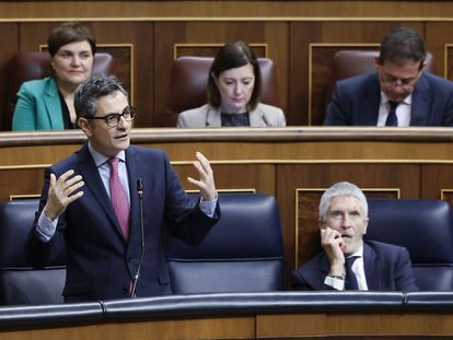 El ministro de la Presidencia, Justicia y Relaciones con las Cortes del Gobierno de España, este miércoles en el Congreso de los Diputados.