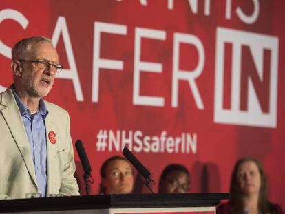 El l&iacute;der laborista, Jeremy Corbyn, en un discurso en el centro de Londres.