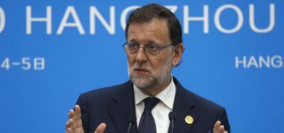 El presidente del Gobierno espa&ntilde;ol en funciones, Mariano Rajoy, durante la rueda de prensa que ha ofrecido en la cumbre del G20.