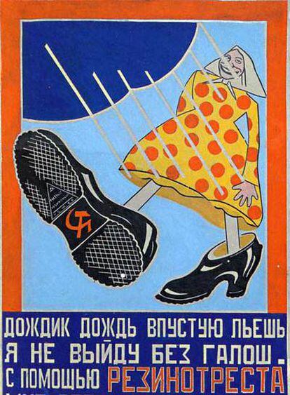 La obra <i>Lluvita, lluvia, caes en vano...</i>, (1924), cartel publicitario de Aleksandr Ródchenko.