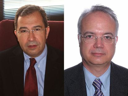 Los constitucionalistas Marc Carrillo (a la izquierda) y Enoch Albertí.