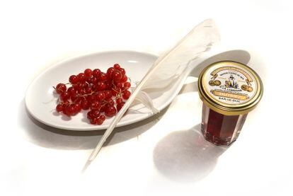 The currants are cored by hand with a goose feather.  Image provided by the company.