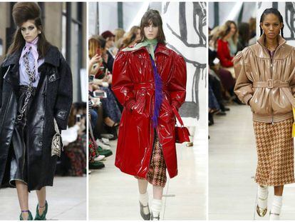 Tres modelos en el desfile de Miu Miu en la Semana de la Moda de París.