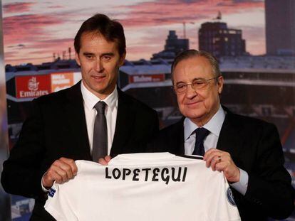 Lopetegui y Florentino Pérez posan juntos en el Bernabéu. En vídeo: Lopetegui es presentado como entrenador del Real Madrid