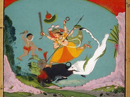 La Gran Diosa Durga matando al demonio Búfalo (Mahishasuramardini).