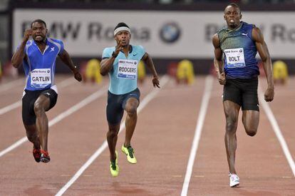 Gatlin, Rodgers y Bolt, en el mitin de Roma