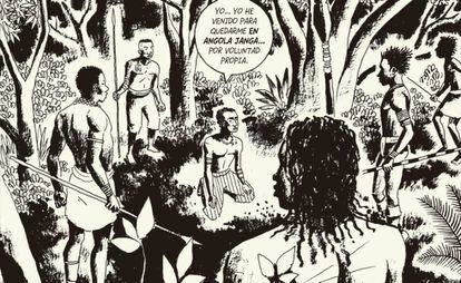 Viñeta del cómic 'Angola Janga', que narra la historia de los esclavos que fundaron un reino propio en Brasil en el siglo XVII, de Marcelo D'Salete.