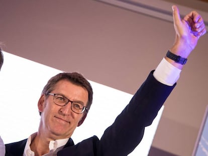 Alberto Núñez Feijóo, celebrando los resultados de las elecciones gallegas el pasado domingo.