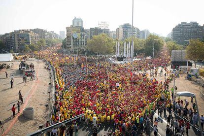 El vèrtex de la V de la Diada del 2014, a la plaça de les Glòries de Barcelona.