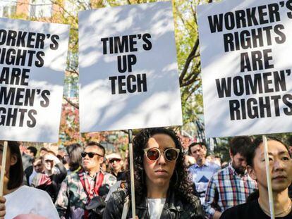 Protesta contra Google, el jueves en Nueva York.