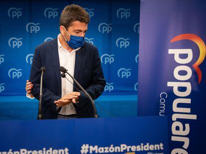 El presidente provincial del PP, Carlos Mazón, en su presentación como candidato para liderar el partido en la Comunidad Valenciana.
