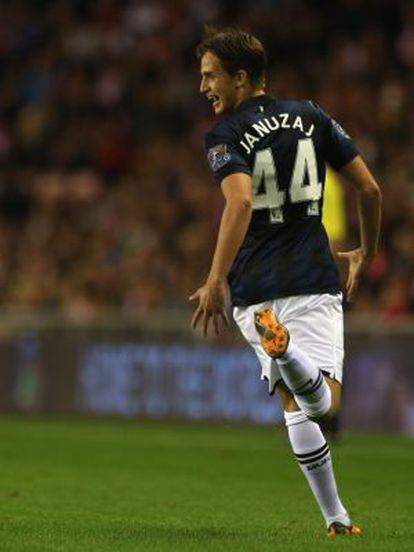Adnan Januzaj celebra uno de los goles al Sunderland