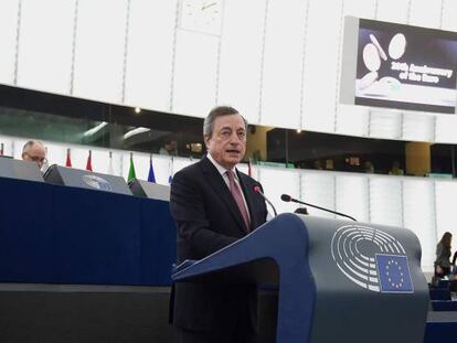 Marido Draghi durante su intervenci&oacute;n ante el Parlamento Europeo.