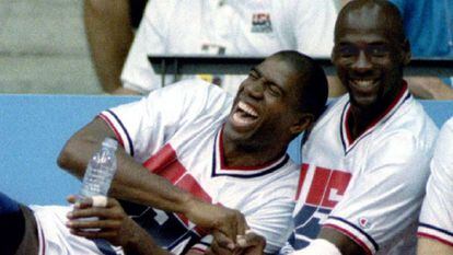 Magic Johnson y Michael Jordan, en el 'Dream Team', el equipo estadounidense que se armó para los Juegos Olímpicos de Barcelona 1992.