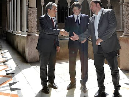 Homs, Puigdemont y Junqueras, aquest dijous en la Generalitat.