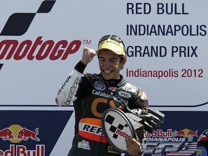 Márquez festeja su triunfo en Indianápolis.