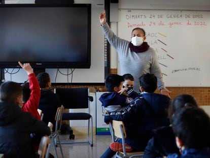 Una clase en una escuela de Terrassa, el pasado febrero.