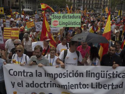 Manifestación en Barcelona contra el modelo lingüístico en la escuela catalana en septiembre de 2018.