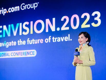 La consejera delegada de Trip.com Group, Jane Sun, la semana pasada en el foro de turismo Envision 2023, dedicado a los socios de la compañía.