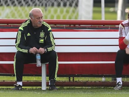 Del Bosque y Casillas, durante el entrenamiento.