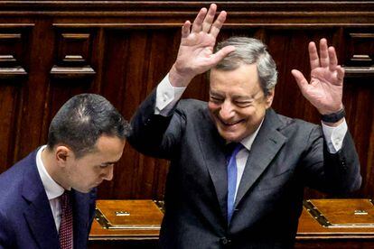 Mario Draghi, en el Senado de Italia, tras confirmar su dimisión este jueves.