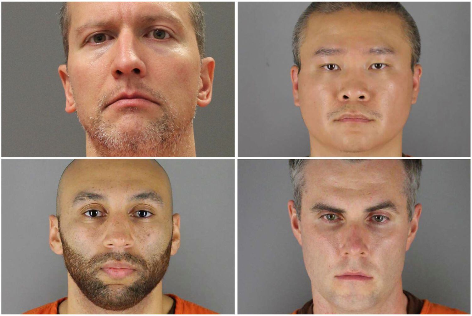 Los policias despedidos: Derek Chauvin, Tou Thao, Thomas Lane y J. Alexander Kueng en la cárcel de Minneapolis, Minnesota.