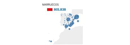 Las provincias con más inmigrantes marroquíes son Barcelona (129.000), Madrid (87.000) y Murcia (66.000).