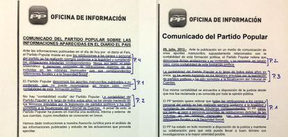 La comparación de los dos comunicados.