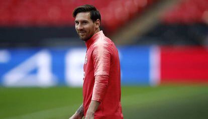 Lionel Messi, en el entrenamiento previo al partido contra el Tottenham.