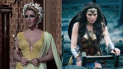 A la izquierda, Elizabeth Taylor en 'Cleopatra'. A la derecha, Gal Gadot en 'Wonder Woman'.