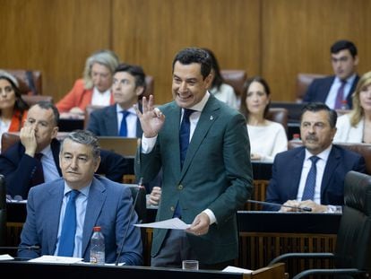 El presidente de la Junta de Andalucía, Juan Manuel Moreno Bonilla, la semana pasada en el Parlamento.
