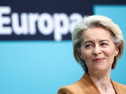La presidenta de la Comisión Europea, Ursula von der Leyen, este lunes en el comité directivo de su partido, la Unión Cristiano Demócrata, en Berlín.