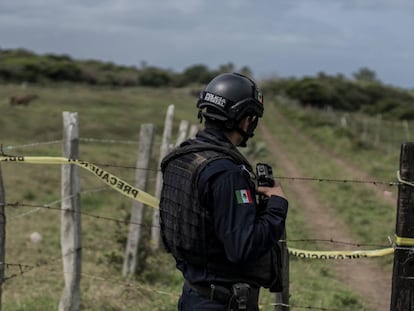 Un policía hace guardia ante el cementerio clandestino de Arbolillo (en el Estado de Veracruz, México) el pasado 30 de enero.