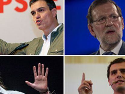Clockwise from top left: Socialist leader Pedro Sánchez, PP chief Mariano Rajoy, Ciudadanos’ Albert Rivera and Podemos’s Pablo Iglesias.