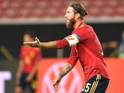 El capitán de la selección española, Sergio Ramos, el pasado miércoles en el partido ante Alemania.